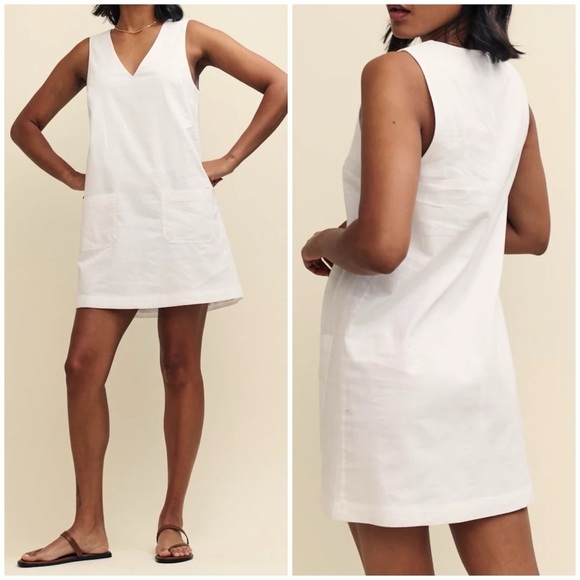 New Nobodys Child Piper Linen Blend V Neck Shift Dress Beachy White Sz 2 - Picture 1 of 11
